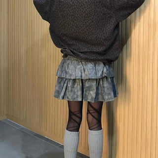 Leather Ruffle Tiered Mini Skirt