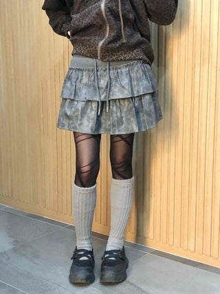 Leather Ruffle Tiered Mini Skirt