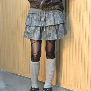 Leather Ruffle Tiered Mini Skirt