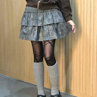 Leather Ruffle Tiered Mini Skirt