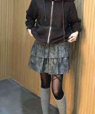 Leather Ruffle Tiered Mini Skirt