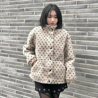 Dot String Oversized Fleece Zip-up