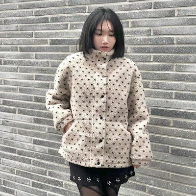 Dot String Oversized Fleece Zip-up
