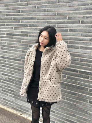 Dot String Oversized Fleece Zip-up