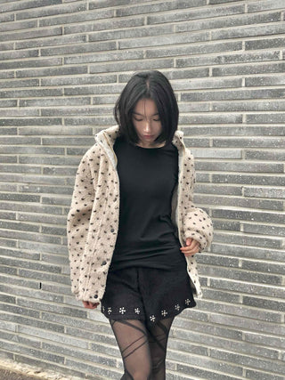 Dot String Oversized Fleece Zip-up