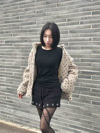 Dot String Oversized Fleece Zip-up