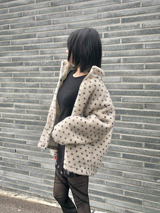 Dot String Oversized Fleece Zip-up