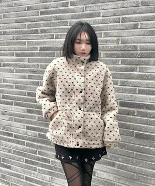 Dot String Oversized Fleece Zip-up