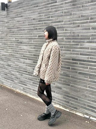 Dot String Oversized Fleece Zip-up