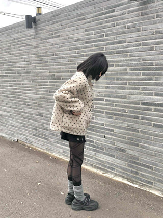 Dot String Oversized Fleece Zip-up