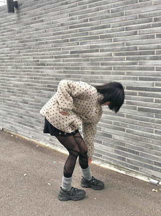 Dot String Oversized Fleece Zip-up