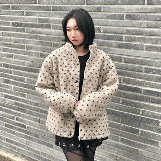 Dot String Oversized Fleece Zip-up