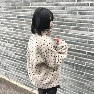 Dot String Oversized Fleece Zip-up