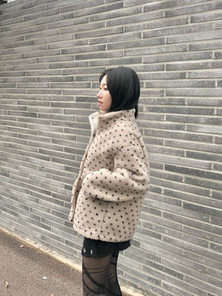 Dot String Oversized Fleece Zip-up