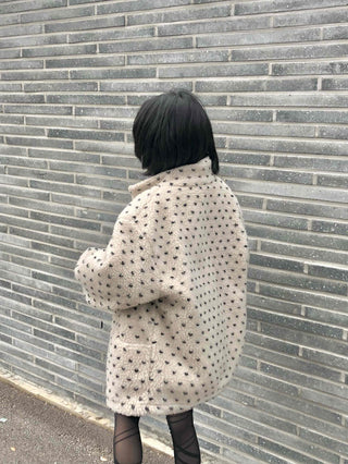 Dot String Oversized Fleece Zip-up