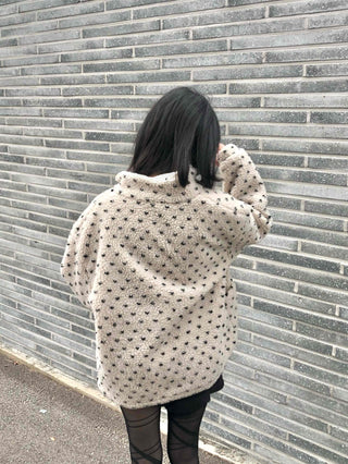 Dot String Oversized Fleece Zip-up
