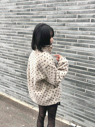 Dot String Oversized Fleece Zip-up
