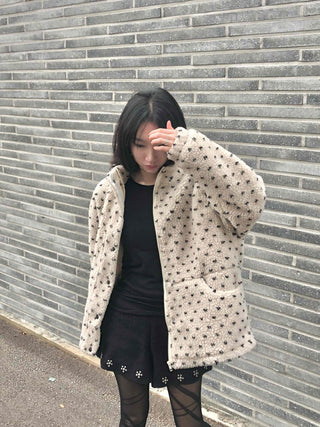 Dot String Oversized Fleece Zip-up