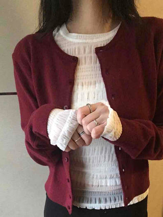 Soft Ribbed Frill Color Block Slim Fit Long Sleeve T-shirt