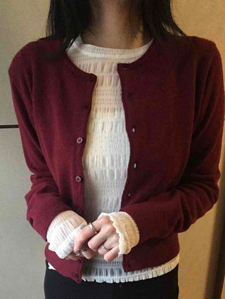 Soft Ribbed Frill Color Block Slim Fit Long Sleeve T-shirt