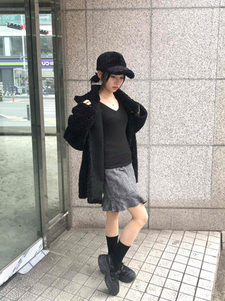 Ribbed See-through V-Neck Slim Fit Long Sleeve Tee
