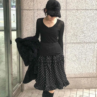 Ribbed See-through V-Neck Slim Fit Long Sleeve Tee