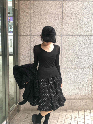 Ribbed See-through V-Neck Slim Fit Long Sleeve Tee