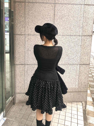 Ribbed See-through V-Neck Slim Fit Long Sleeve Tee