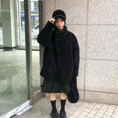 Button Boxy Fleece Quilted Midi Coat