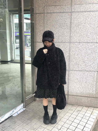 Button Boxy Fleece Quilted Midi Coat