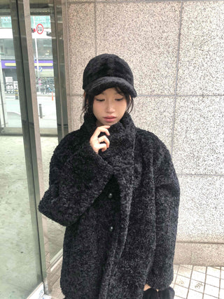 Button Boxy Fleece Quilted Midi Coat