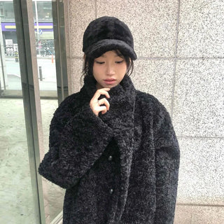 Button Boxy Fleece Quilted Midi Coat