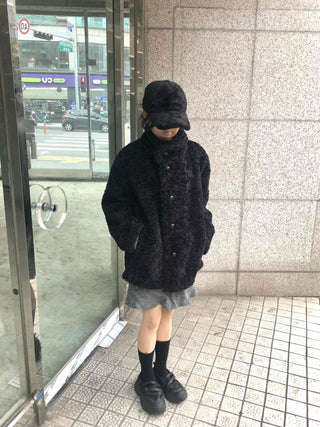 Button Boxy Fleece Quilted Midi Coat