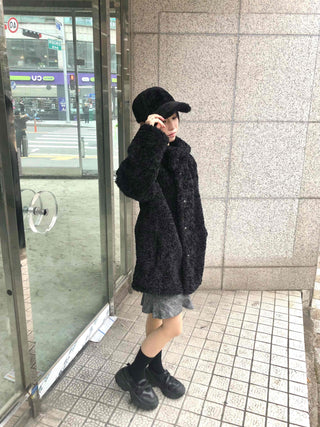 Button Boxy Fleece Quilted Midi Coat