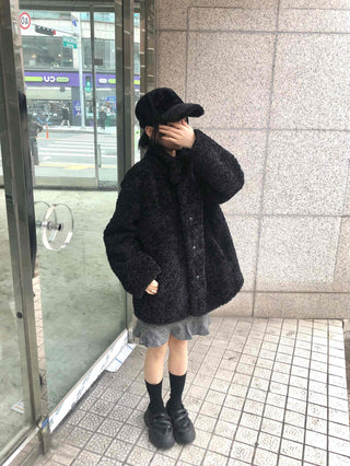 Button Boxy Fleece Quilted Midi Coat