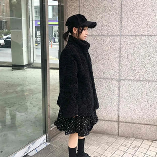 Button Boxy Fleece Quilted Midi Coat