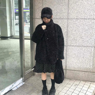 Button Boxy Fleece Quilted Midi Coat