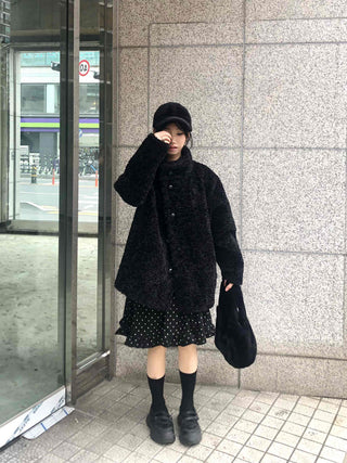 Button Boxy Fleece Quilted Midi Coat