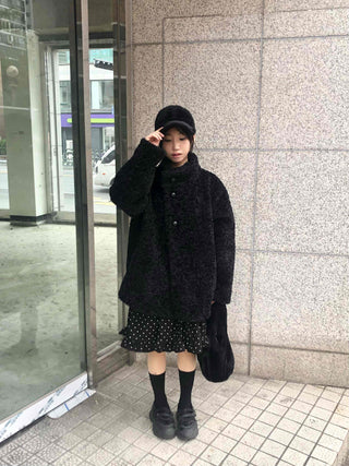 Button Boxy Fleece Quilted Midi Coat