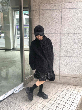 Button Boxy Fleece Quilted Midi Coat