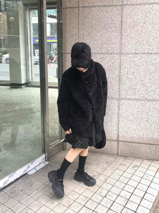 Button Boxy Fleece Quilted Midi Coat