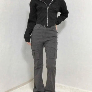 High-Waisted Minimal Slim Cargo Bootcut Pants