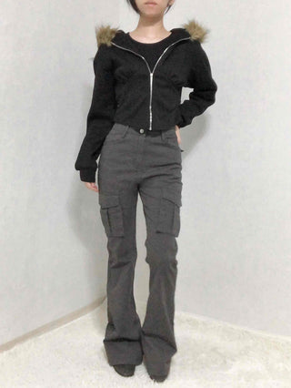 High-Waisted Minimal Slim Cargo Bootcut Pants