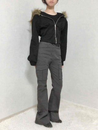 High-Waisted Minimal Slim Cargo Bootcut Pants