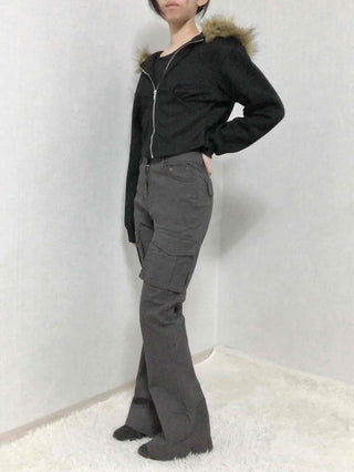 High-Waisted Minimal Slim Cargo Bootcut Pants