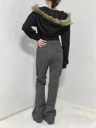 High-Waisted Minimal Slim Cargo Bootcut Pants