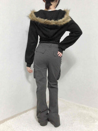 High-Waisted Minimal Slim Cargo Bootcut Pants