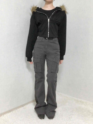 High-Waisted Minimal Slim Cargo Bootcut Pants