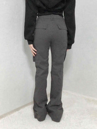High-Waisted Minimal Slim Cargo Bootcut Pants