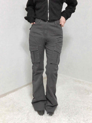 High-Waisted Minimal Slim Cargo Bootcut Pants